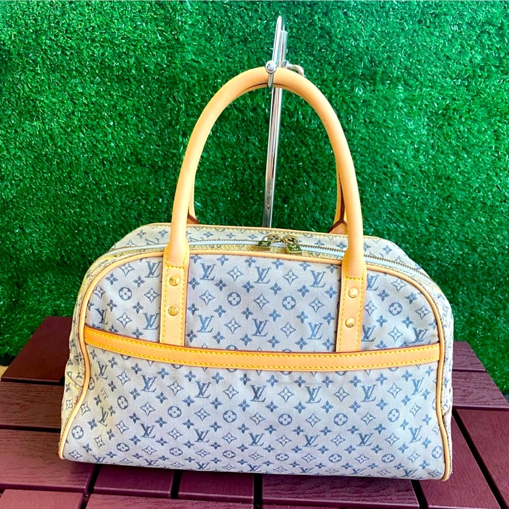 Louis Vuitton Blue Monogram Canvas Satchel with Yellow Leather Trim